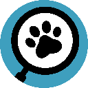 logo of pet seeker pawprint in magnifying glass